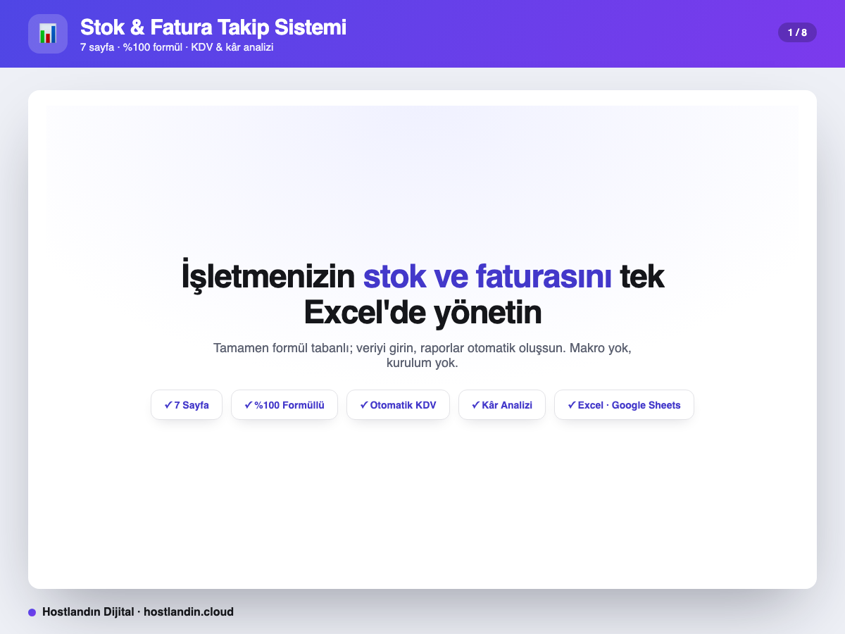Stok & Fatura Takip Excel Programı (Formüllü)