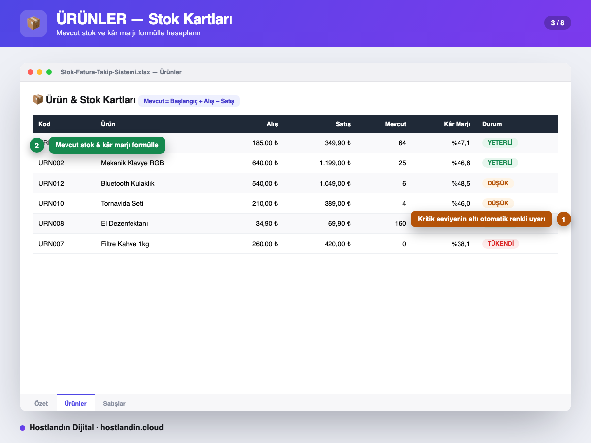 Stok & Fatura Takip Excel Programı (Formüllü) ekran görüntüsü 3